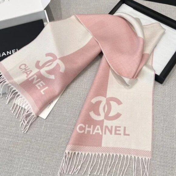 CHANEL Pink and White Soft Scarf - Picture 1 of 5